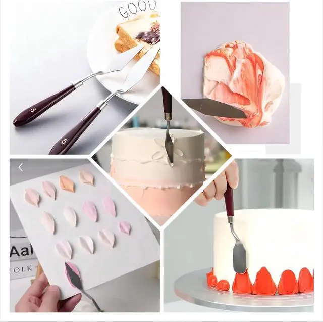 Alt view image 3 of 7 - Cake Cream Spatula 5 Pieces, Stainless Steel Cake Apatula with Frosting Icing decorating Knife Art Painting Baking Pastry Tool Palette Knife for Cake Fondant Chocolate (5 Pcs)