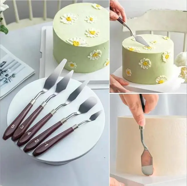 Alt view image 5 of 7 - Cake Cream Spatula 5 Pieces, Stainless Steel Cake Apatula with Frosting Icing decorating Knife Art Painting Baking Pastry Tool Palette Knife for Cake Fondant Chocolate (5 Pcs)