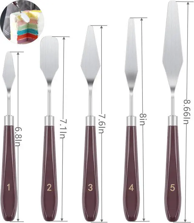 Alt view image 6 of 7 - Cake Cream Spatula 5 Pieces, Stainless Steel Cake Apatula with Frosting Icing decorating Knife Art Painting Baking Pastry Tool Palette Knife for Cake Fondant Chocolate (5 Pcs)
