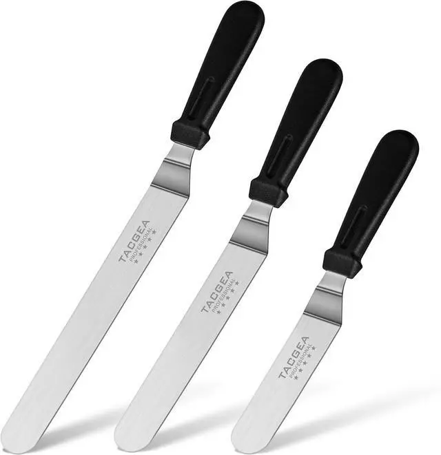 Main image of TACGEA Icing Spatula, Angled Offset Cake Spatula with 6", 8", 10" Stainless Steel Blade Set of 3