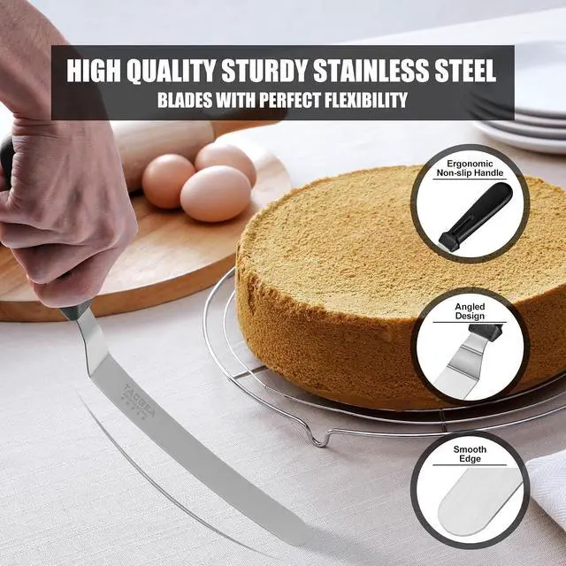 Alt view image 3 of 6 - TACGEA Icing Spatula, Angled Offset Cake Spatula with 6", 8", 10" Stainless Steel Blade Set of 3
