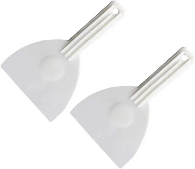Main image of 2Pcs Kitchen Plastic Scraper with Handle Dough Pastry Scraper Cutter Baking Cake Cream Chocolate Trimming Scraper Spatula Pizza Cutter for Bread Dough Cake Fondant Icing, White