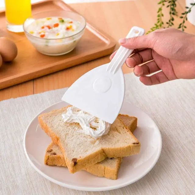 Alt view image 4 of 7 - 2Pcs Kitchen Plastic Scraper with Handle Dough Pastry Scraper Cutter Baking Cake Cream Chocolate Trimming Scraper Spatula Pizza Cutter for Bread Dough Cake Fondant Icing, White
