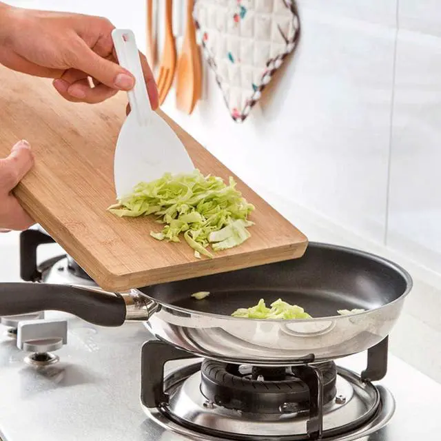 Alt view image 5 of 7 - 2Pcs Kitchen Plastic Scraper with Handle Dough Pastry Scraper Cutter Baking Cake Cream Chocolate Trimming Scraper Spatula Pizza Cutter for Bread Dough Cake Fondant Icing, White
