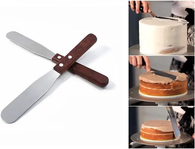 Alt view image 5 of 6 - 2-Pack 6" Stainless Steel Cake Spatula, Cake Decorating Spatula with Wooden Handle for Spreading Cheese, Cheese
