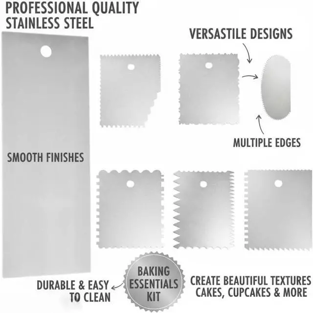 Alt view image 5 of 6 - 7-Piece Stainless Steel Cake Decorating Scraper set, Professional Edge Combs, Large Icing Smoothers for Butter,cream, Frosting, Mousse, and Baking Projects
