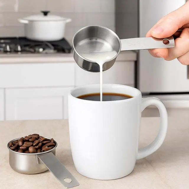 Alt view image 2 of 7 - 4 Pcs 1/4 Cup Measuring Cup, 60 ml Stainless Steel Measuring Cup, Single Inner Scale Metal 1/4 Cups for Coffee Cooking Baking