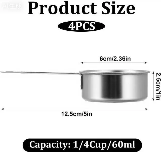 Alt view image 3 of 7 - 4 Pcs 1/4 Cup Measuring Cup, 60 ml Stainless Steel Measuring Cup, Single Inner Scale Metal 1/4 Cups for Coffee Cooking Baking