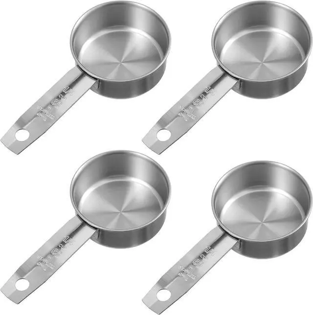 Main image of 4 Pcs 1/4 Cup Measuring Cup, 60 ml Stainless Steel Measuring Cup, Single Inner Scale Metal 1/4 Cups for Coffee Cooking Baking