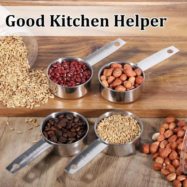 Alt view image 6 of 7 - 4 Pcs 1/4 Cup Measuring Cup, 60 ml Stainless Steel Measuring Cup, Single Inner Scale Metal 1/4 Cups for Coffee Cooking Baking
