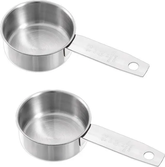 Main image of 2 Pcs 1/4 Cup Stainless Steel Measuring Cup, 60 ml 2 oz Stainless Steel Measuring Cups Metal Coffee Scoop Cat Food Scoops for Wet and Dry Ingredients Cooking Baking Kitchen, Dishwasher Safe
