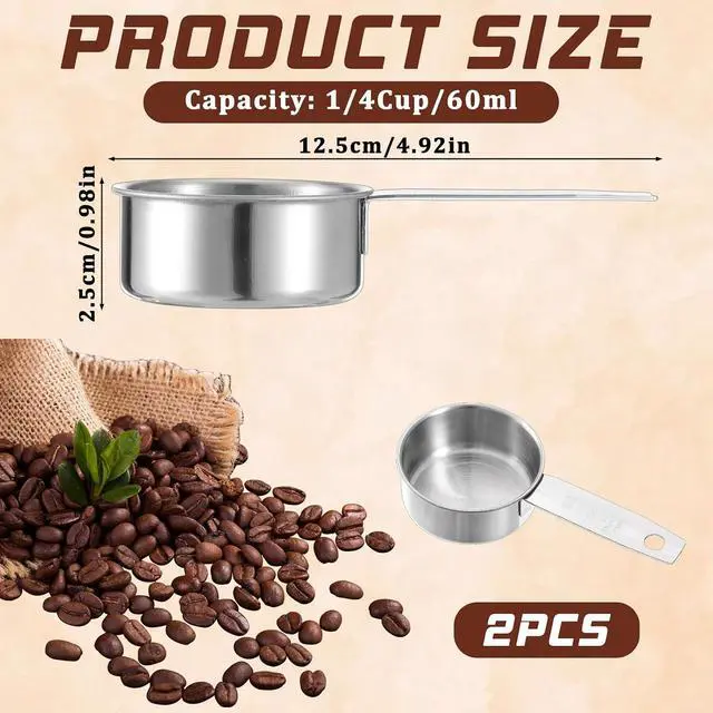Alt view image 2 of 7 - 2 Pcs 1/4 Cup Stainless Steel Measuring Cup, 60 ml 2 oz Stainless Steel Measuring Cups Metal Coffee Scoop Cat Food Scoops for Wet and Dry Ingredients Cooking Baking Kitchen, Dishwasher Safe