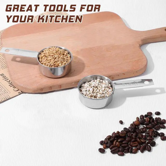 Alt view image 4 of 7 - 2 Pcs 1/4 Cup Stainless Steel Measuring Cup, 60 ml 2 oz Stainless Steel Measuring Cups Metal Coffee Scoop Cat Food Scoops for Wet and Dry Ingredients Cooking Baking Kitchen, Dishwasher Safe