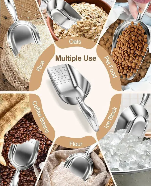 Alt view image 5 of 7 - Stainless Steel Cat-Dog Food-Scoop Measuring 1-Cup, Pet Food Scoop with Measuring Lines For Dogs, Cats, And Kitchen Use, Dishwasher Safe
