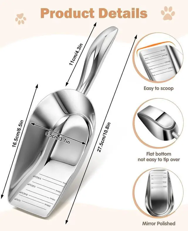 Alt view image 6 of 7 - Stainless Steel Cat-Dog Food-Scoop Measuring 1-Cup, Pet Food Scoop with Measuring Lines For Dogs, Cats, And Kitchen Use, Dishwasher Safe