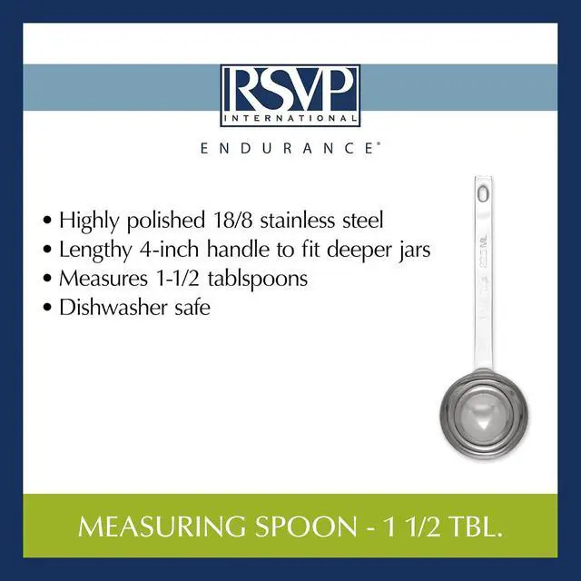 Alt view image 6 of 7 - RSVP International Endurance Kitchen Collection Open Stock Measuring Spoon, Stainless Steel, Dishwasher Safe, 1.5-Tablespoon