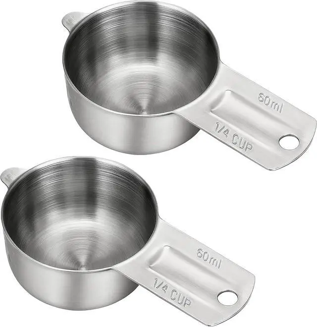 Main image of 2PCS 1/4 Cup Scoop Measuring Cup (60ml, 2oz) Stainless Steel Coffee Measuring Scoops for Flour Rice Dog Food Wet and Dry Ingredients, Dishwasher Safe