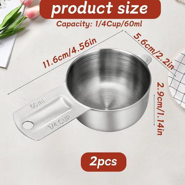 Alt view image 2 of 7 - 2PCS 1/4 Cup Scoop Measuring Cup (60ml, 2oz) Stainless Steel Coffee Measuring Scoops for Flour Rice Dog Food Wet and Dry Ingredients, Dishwasher Safe