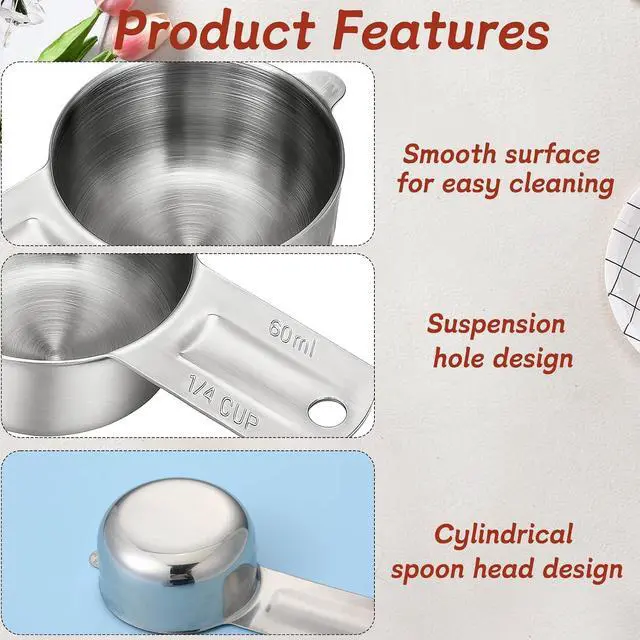 Alt view image 3 of 7 - 2PCS 1/4 Cup Scoop Measuring Cup (60ml, 2oz) Stainless Steel Coffee Measuring Scoops for Flour Rice Dog Food Wet and Dry Ingredients, Dishwasher Safe