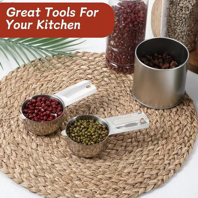 Alt view image 5 of 7 - 2PCS 1/4 Cup Scoop Measuring Cup (60ml, 2oz) Stainless Steel Coffee Measuring Scoops for Flour Rice Dog Food Wet and Dry Ingredients, Dishwasher Safe