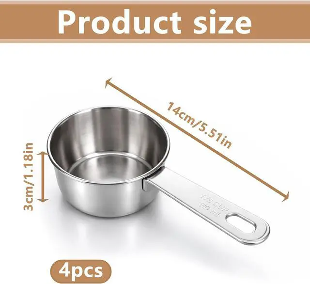 Alt view image 2 of 7 - 4 Pcs 1/3 Cup Measuring Cup, 1/3Cup Scoop Stainless Steel Coffee Food Scoop for Liquid, Kitchen Wet and Dry Ingredients, Baking