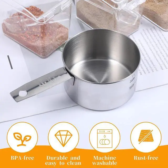 Alt view image 3 of 7 - 1 Cup Scoop Measuring Cup (237ml) OneCup Metal Measure Scoop Stainless Steel Heavy Duty Cooking BakingCup for Rice Wet and Dry Ingredients Liquid Coffee, Dishwasher Safe