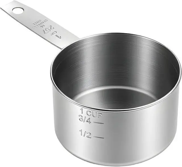 Main image of 1 Cup Scoop Measuring Cup (237ml) OneCup Metal Measure Scoop Stainless Steel Heavy Duty Cooking BakingCup for Rice Wet and Dry Ingredients Liquid Coffee, Dishwasher Safe