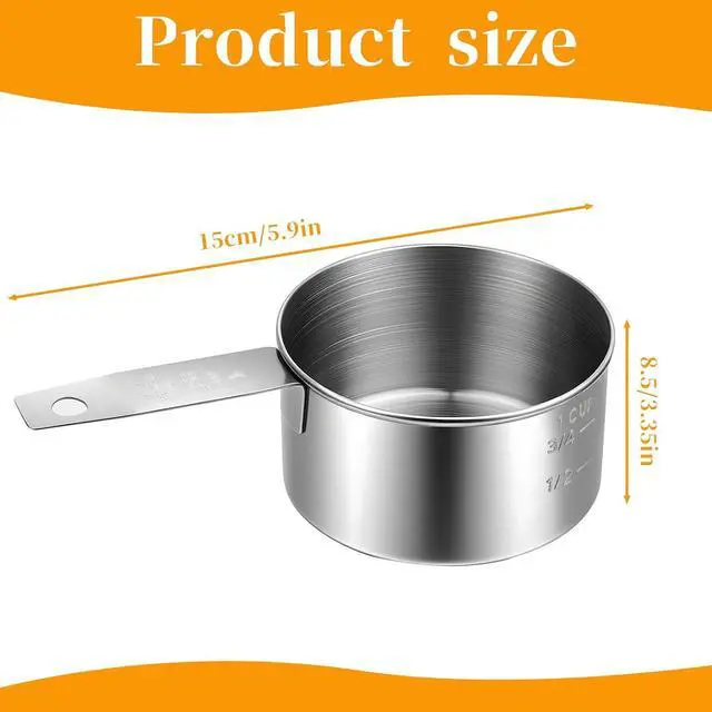 Alt view image 2 of 7 - 1 Cup Scoop Measuring Cup (237ml) OneCup Metal Measure Scoop Stainless Steel Heavy Duty Cooking BakingCup for Rice Wet and Dry Ingredients Liquid Coffee, Dishwasher Safe