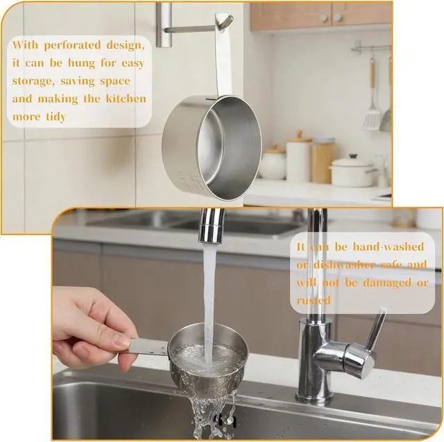 Alt view image 5 of 7 - 1 Cup Scoop Measuring Cup (237ml) OneCup Metal Measure Scoop Stainless Steel Heavy Duty Cooking BakingCup for Rice Wet and Dry Ingredients Liquid Coffee, Dishwasher Safe