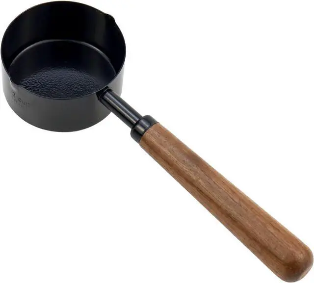 Main image of 1/3 Cup Stainless Steel Measuring Cup with Wood Handle, 80ml, Black
