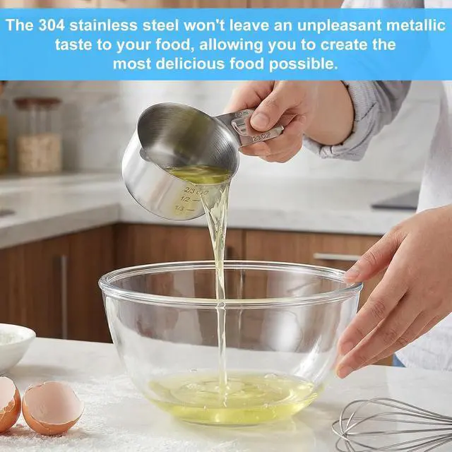 Alt view image 5 of 7 - Single Measuring Cup 2/3Cup, (160ml, 5.3oz) Stainless Steel Measuring Cup Etched Inner Scale Metal Measure Scoop Dishwasher Safe Metric and US Measurement 1PCS