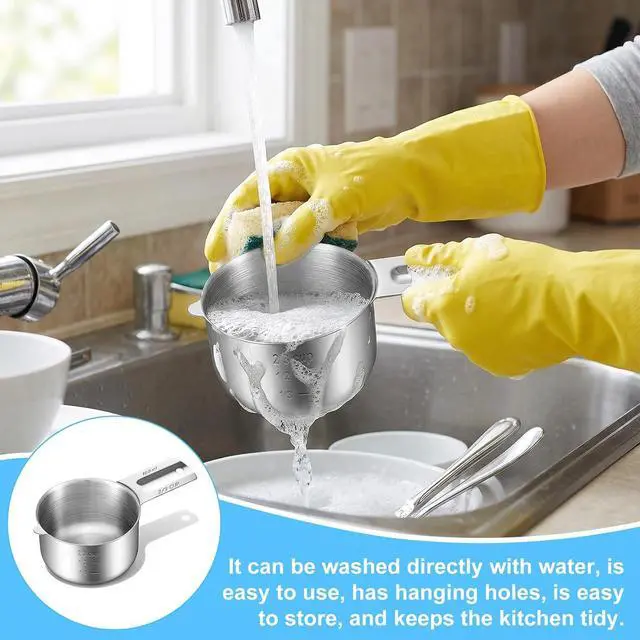 Alt view image 6 of 7 - Single Measuring Cup 2/3Cup, (160ml, 5.3oz) Stainless Steel Measuring Cup Etched Inner Scale Metal Measure Scoop Dishwasher Safe Metric and US Measurement 1PCS