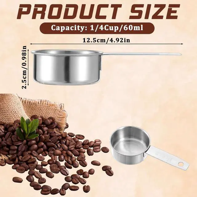Alt view image 3 of 7 - 4 Pcs 1/4 Cup Measuring Cup, 60 ml Stainless Steel Measuring Cups Inner Scale Metal Liquid Measure Scoop 2 oz Cups for Coffee, Cooking, Baking, Kitchen Wet and Dry Ingredients, Dishwasher Safe
