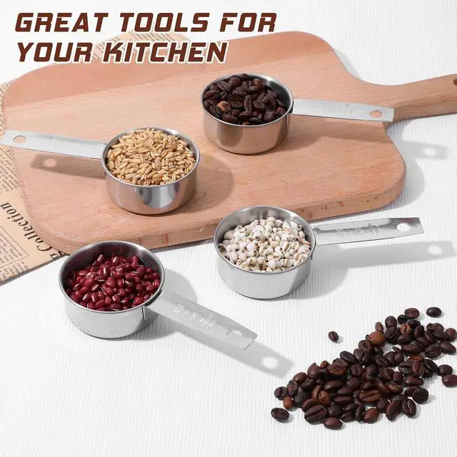 Alt view image 6 of 7 - 4 Pcs 1/4 Cup Measuring Cup, 60 ml Stainless Steel Measuring Cups Inner Scale Metal Liquid Measure Scoop 2 oz Cups for Coffee, Cooking, Baking, Kitchen Wet and Dry Ingredients, Dishwasher Safe