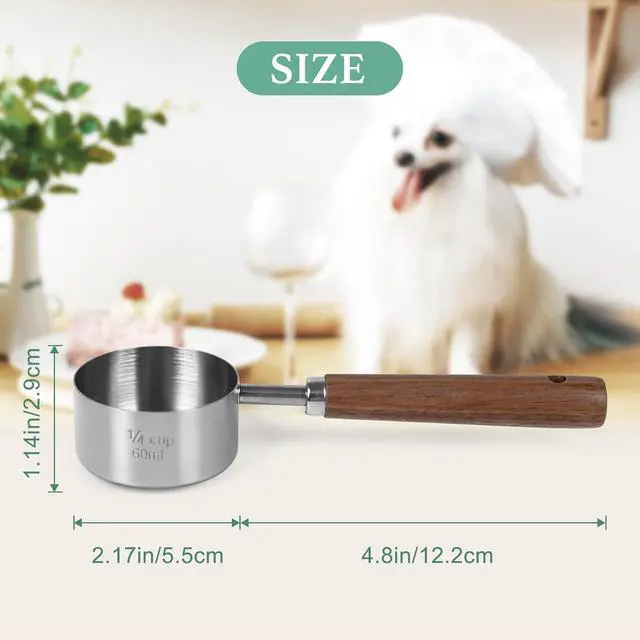 Alt view image 2 of 6 - Food Scoop Measuring Cup - 1/4 Cup (4 Tablespoon | 2 Oz. | 60 mL),304 stainless steels,Black walnut long handle