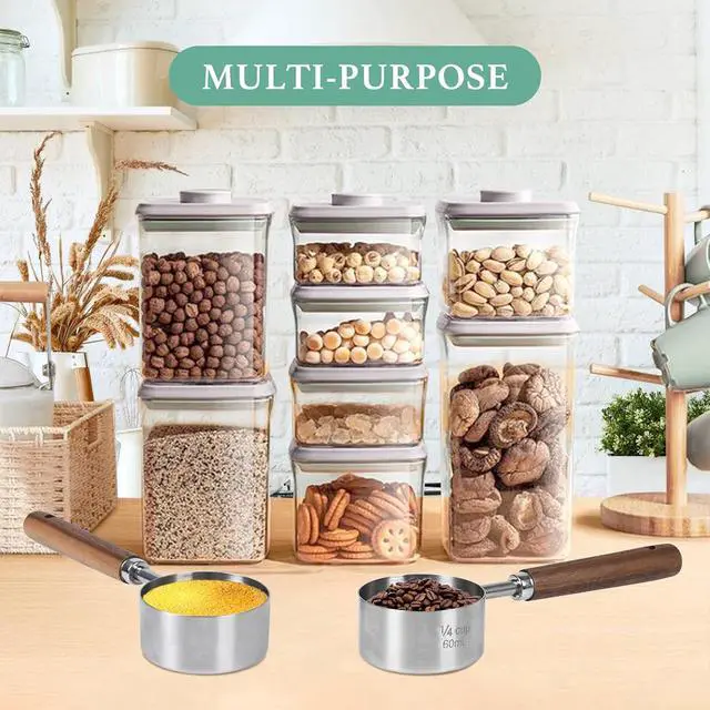 Alt view image 5 of 6 - Food Scoop Measuring Cup - 1/4 Cup (4 Tablespoon | 2 Oz. | 60 mL),304 stainless steels,Black walnut long handle
