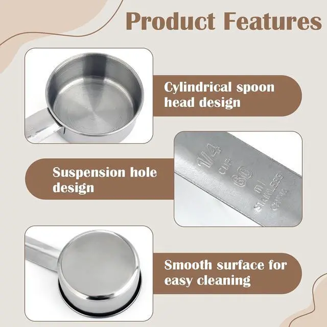 Alt view image 3 of 7 - 4 Pcs 1/4 Cup Scoop, Stainless Steel 2 oz Measuring Cup