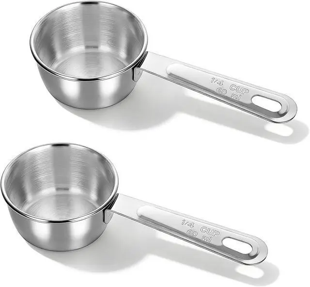 Main image of 2 Pcs 1/4 Cup Stainless Steel Measuring Cup, 60ml, 2oz Metal Measuring Cups Coffee Measuring Cups Measure Scoop or Cooking, Baking, Kitchen Wet and Dry Ingredients, Dishwasher Safe