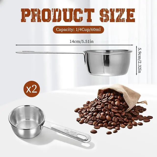 Alt view image 2 of 7 - 2 Pcs 1/4 Cup Stainless Steel Measuring Cup, 60ml, 2oz Metal Measuring Cups Coffee Measuring Cups Measure Scoop or Cooking, Baking, Kitchen Wet and Dry Ingredients, Dishwasher Safe