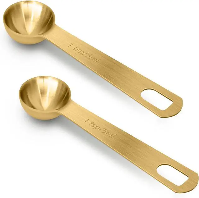 Main image of 2 PCS 1 Teaspoon(5 mL, 1tsp, 1/3tbsp) Stainless Steel Single Measuring Spoon, Easy to Use and Easy to Wash Metal Measuring Scoop Kitchen Gadgets for Cooking & Baking(Gold)