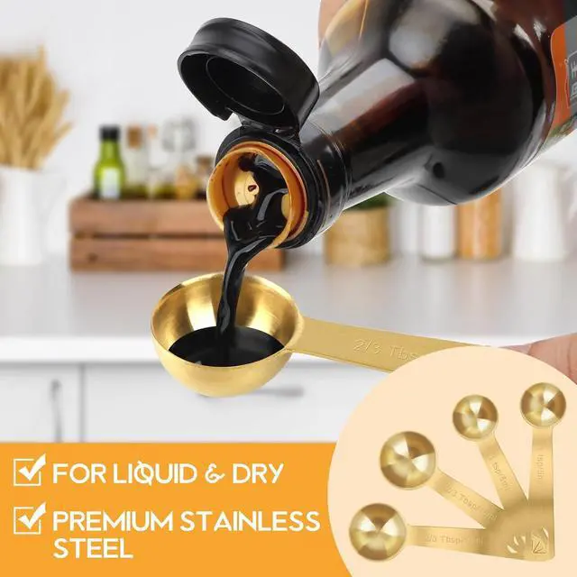 Alt view image 4 of 7 - 2 PCS 1 Teaspoon(5 mL, 1tsp, 1/3tbsp) Stainless Steel Single Measuring Spoon, Easy to Use and Easy to Wash Metal Measuring Scoop Kitchen Gadgets for Cooking & Baking(Gold)