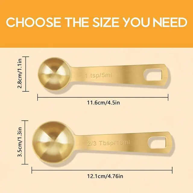Alt view image 3 of 7 - 2 PCS 1 Teaspoon(5 mL, 1tsp, 1/3tbsp) Stainless Steel Single Measuring Spoon, Easy to Use and Easy to Wash Metal Measuring Scoop Kitchen Gadgets for Cooking & Baking(Gold)