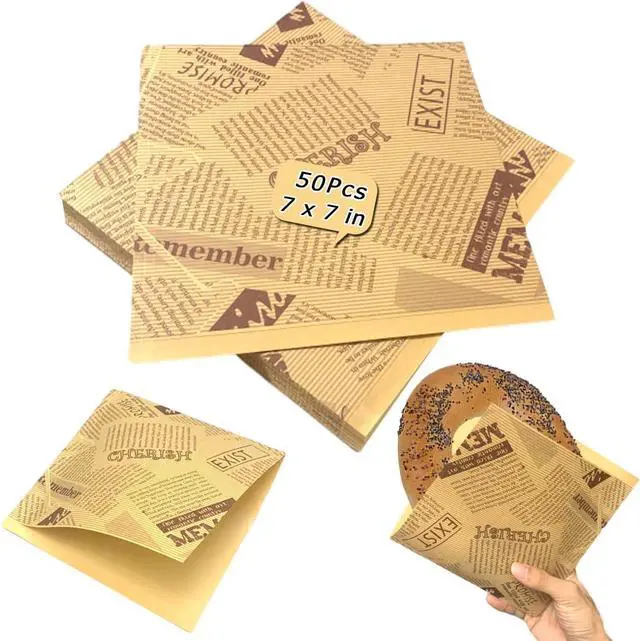 Main image of Soft Pretzel Bags 7"x7" Double Open Sandwich Bags, 50Pcs Grease-Proof Parchment Paper Newspaper Style Wrappers For Cookie Snack Deli Bakery Family Daily Use