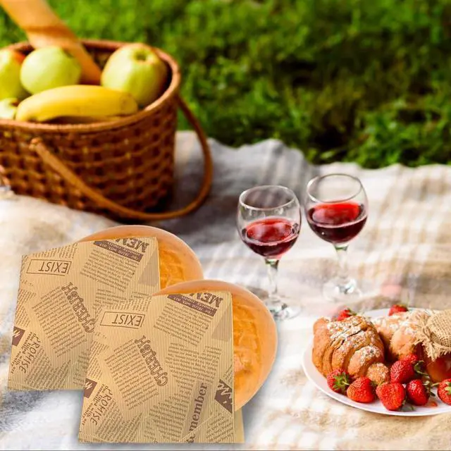Alt view image 6 of 6 - Soft Pretzel Bags 7"x7" Double Open Sandwich Bags, 50Pcs Grease-Proof Parchment Paper Newspaper Style Wrappers For Cookie Snack Deli Bakery Family Daily Use