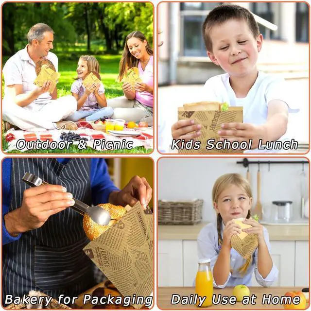 Alt view image 4 of 6 - Soft Pretzel Bags 7"x7" Double Open Sandwich Bags, 50Pcs Grease-Proof Parchment Paper Newspaper Style Wrappers For Cookie Snack Deli Bakery Family Daily Use