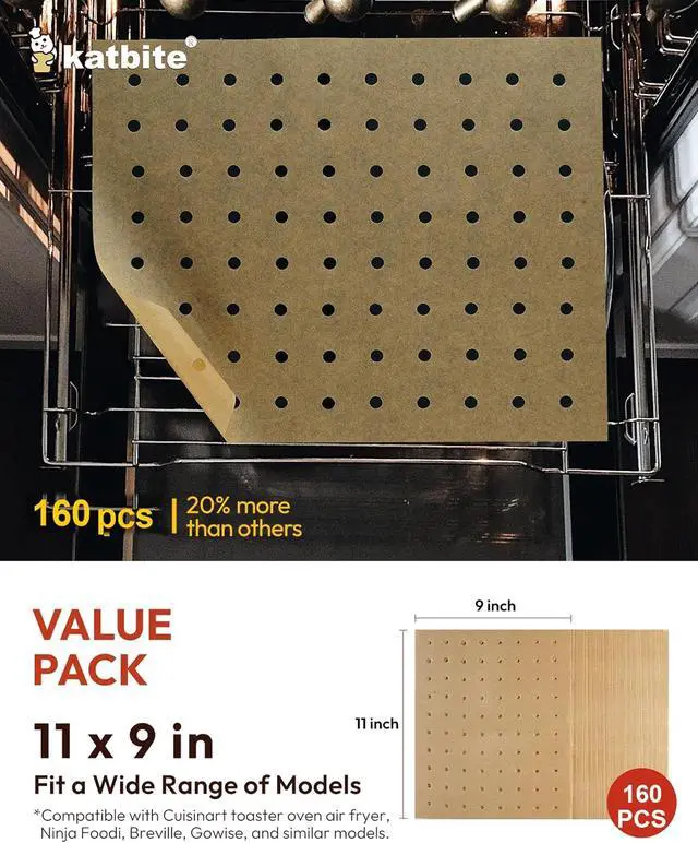 Alt view image 2 of 6 - Katbite 160pcs Air Fryer Parchment Paper Liners, Perforated 9x11 Inch