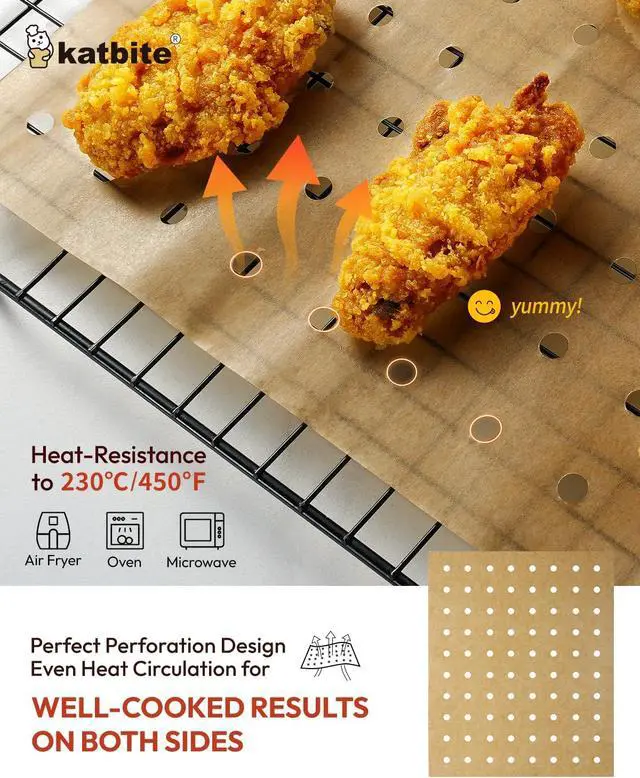 Alt view image 3 of 6 - Katbite 160pcs Air Fryer Parchment Paper Liners, Perforated 9x11 Inch