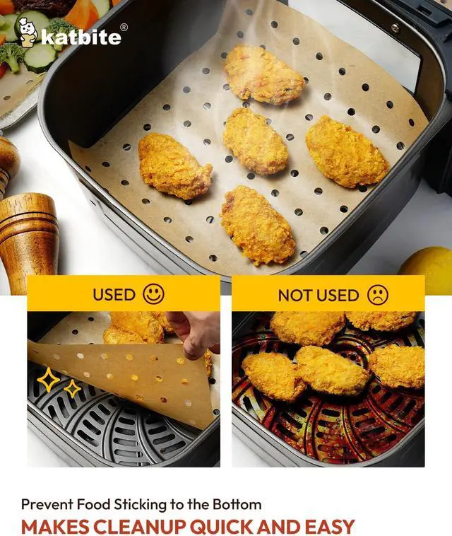 Alt view image 5 of 6 - Katbite 160pcs Air Fryer Parchment Paper Liners, Perforated 9x11 Inch