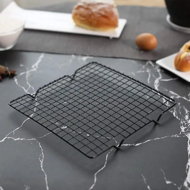 Alt view image 5 of 7 - Lamoutor 2Pcs Metal Kitchen Baking Cooling Rack Square Wire Cooling Rack for Cake and Meat 10 x 11 inches (Black)