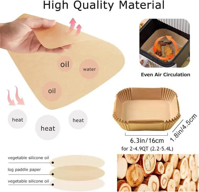 Alt view image 2 of 7 - Palksky Air Fryer Paper Liners Disposable - 100Pcs Parchment Paper Square, Water-proof, Oil-proof, Non-stick, Free of Bleach for Microwave, Airfryer Accessories (6.3 Inch)